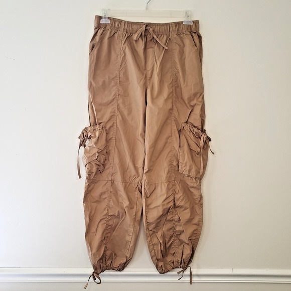 Abercrombie & Fitch Womens M Khaki Wide Leg Parachute Cargo Pant Baggy Y2K - Picture 1 of 12